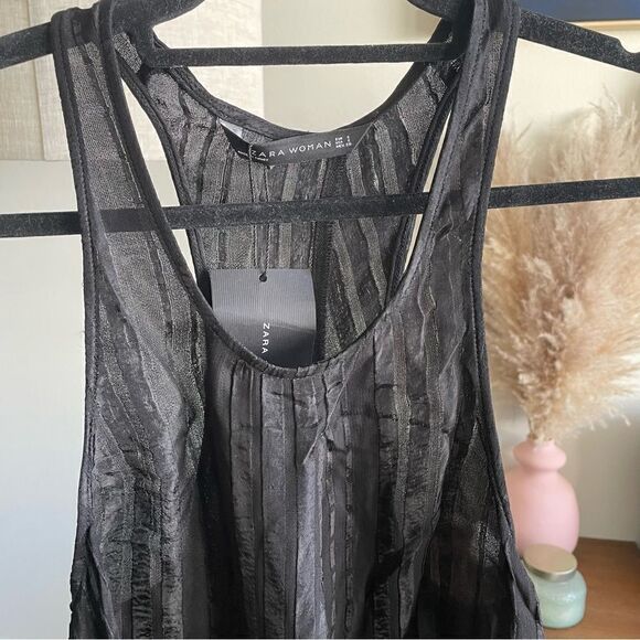 Zara Woman Racer Back Sleeveless Tunic Black Textured Stripes - Picture 5 of 6